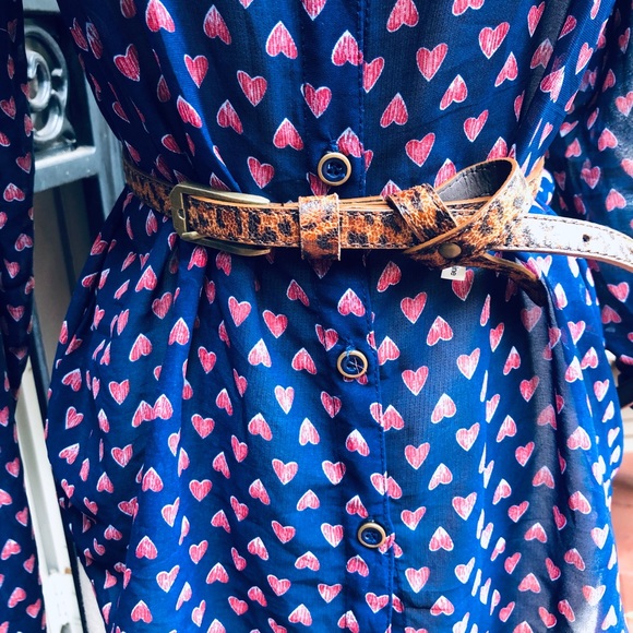 SHEER NAVY WITH RED HEART BUTTON UP TOP - Picture 6 of 8